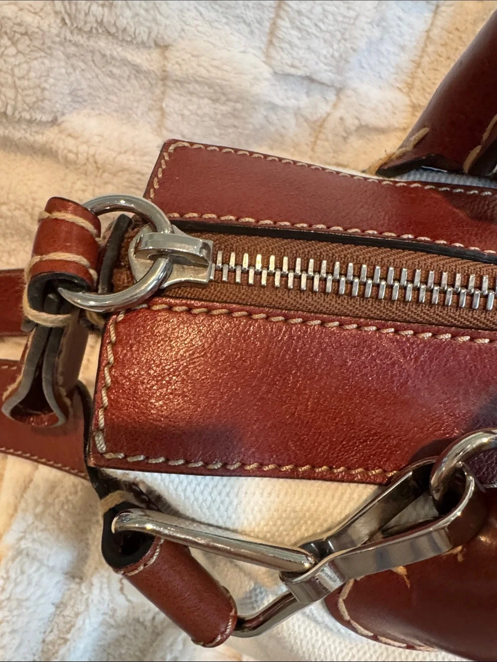 Chloe Edith White Canvas and Brown Leather Satchel with Strap